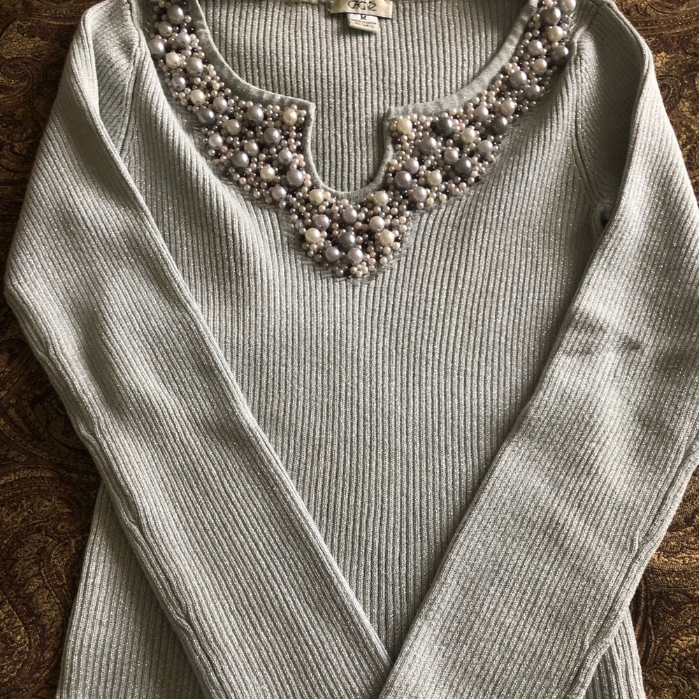 Cache Sweater. Gray With Beads. Size M. - image 1